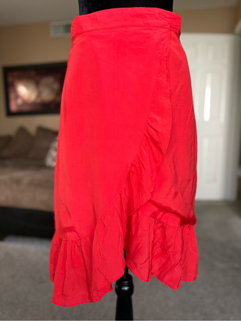 Galeries Lafayette Red Ruffle Wrap Skirt - Women's